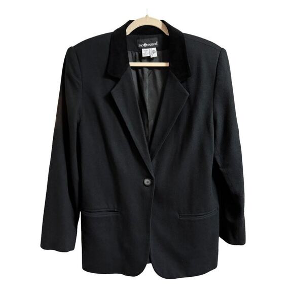 VTG 80s SAG HARBOR 100% Wool Velvet Collar Boyfriend Blazer in Solid Black SZ 12 - Picture 9 of 9